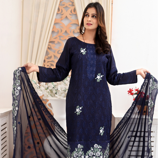 Unstitched Embroidered Dress (Blue)