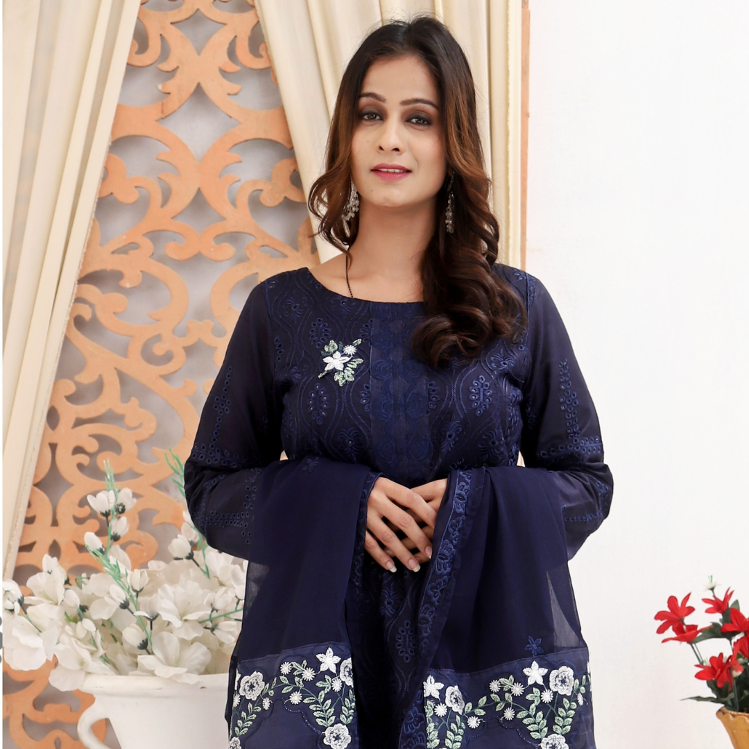 Unstitched Embroidered Dress (Blue)