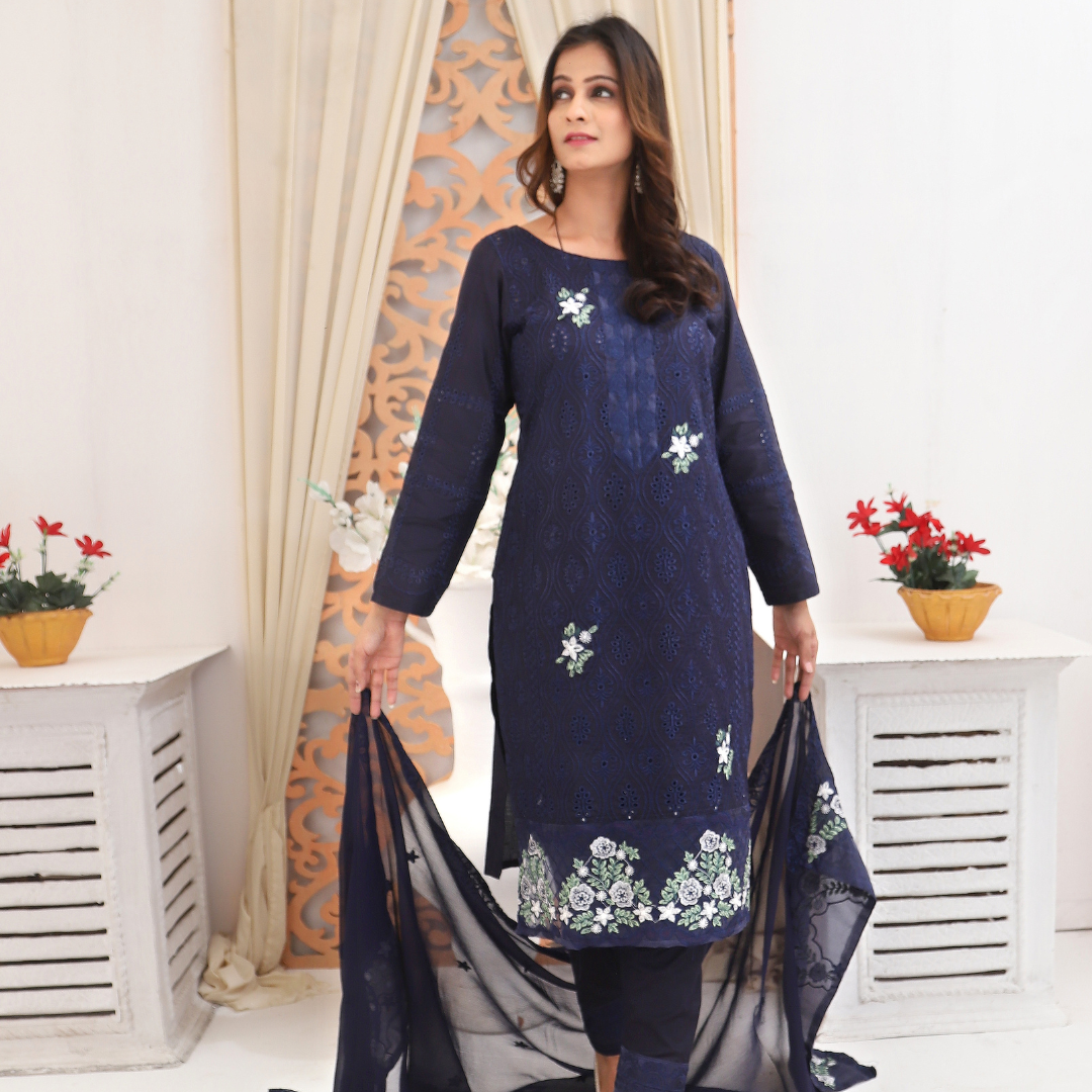 Unstitched Embroidered Dress (Blue)