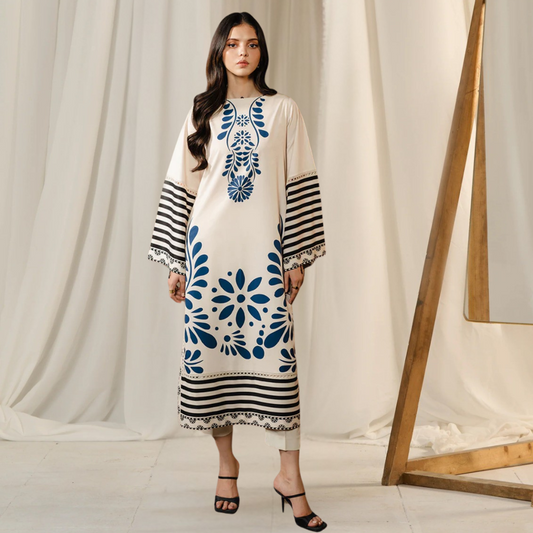 3-Piece Unstitched Digital Printed Suit (Prussian Blue)