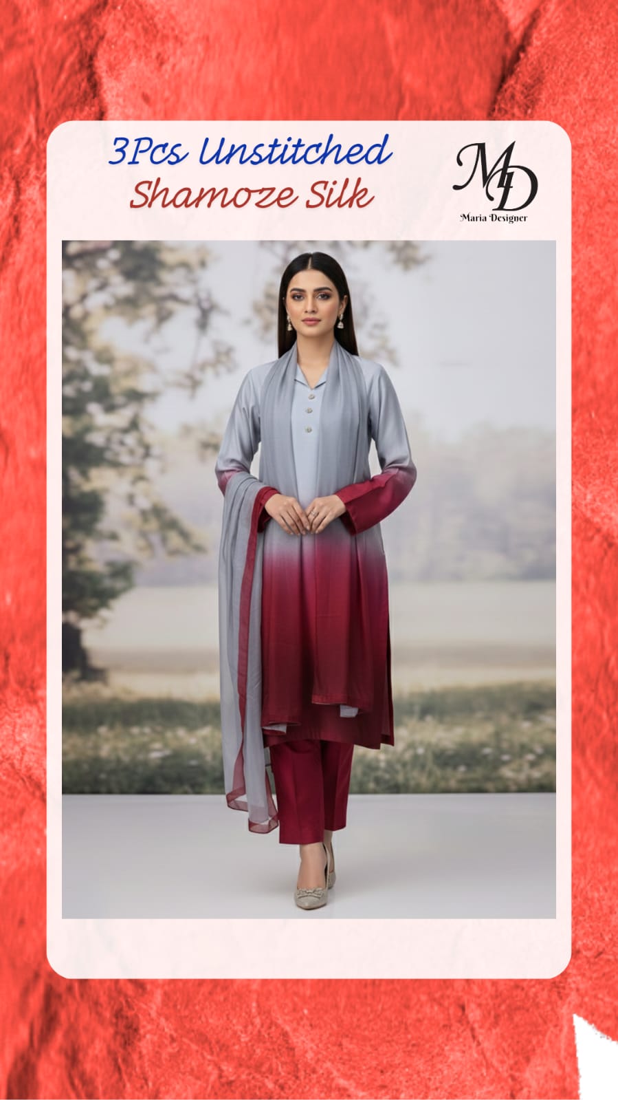 3-Piece Unstitched Shamoze Silk Suit
