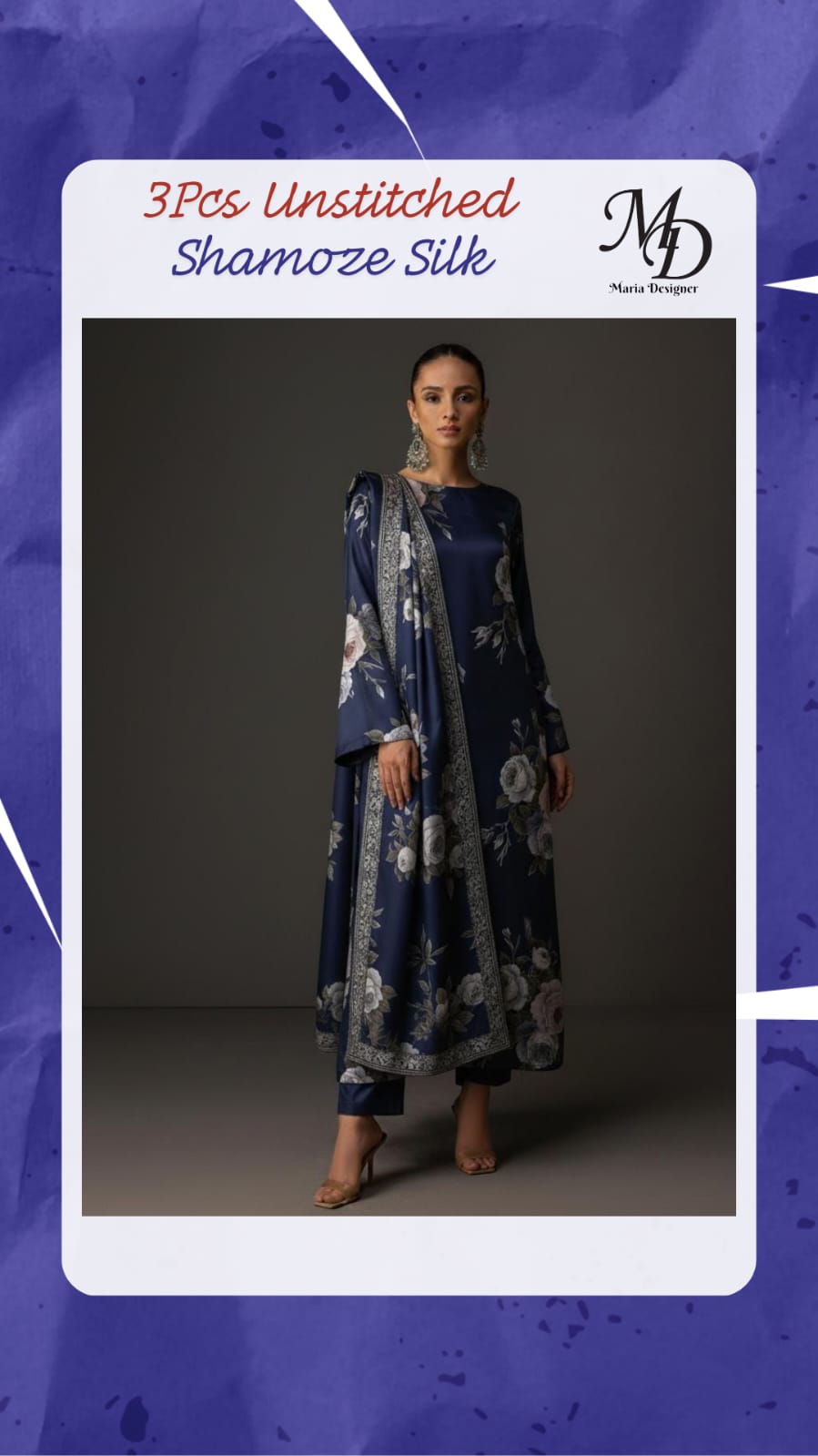 3-Piece Unstitched Shamoze Silk Suit