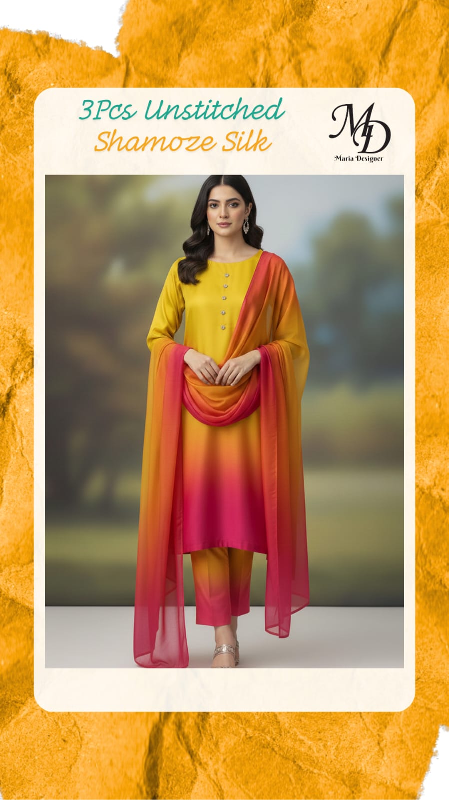 3-Piece Unstitched Shamoze Silk Suit