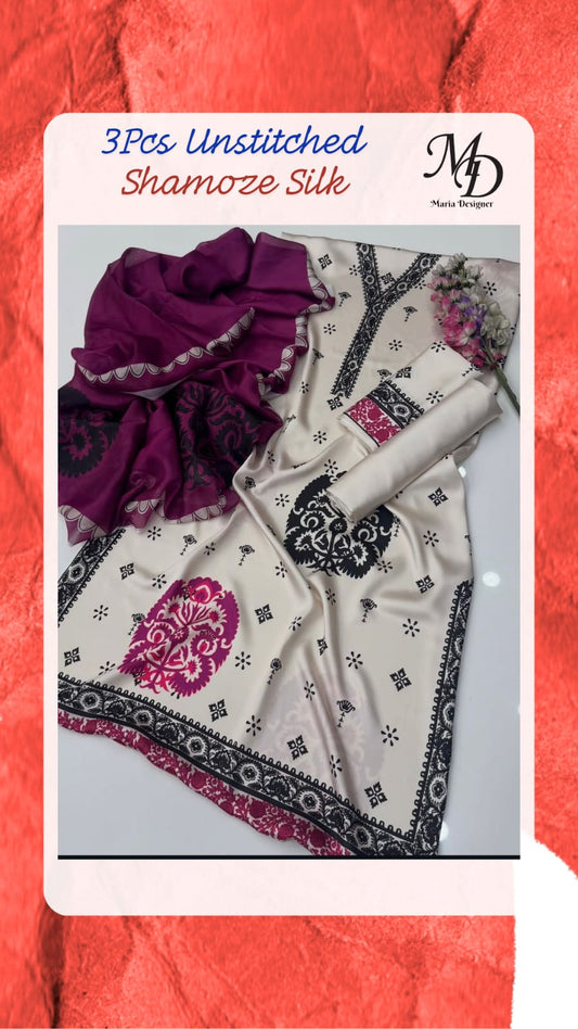 3-Piece Unstitched Shamoze Silk Suit