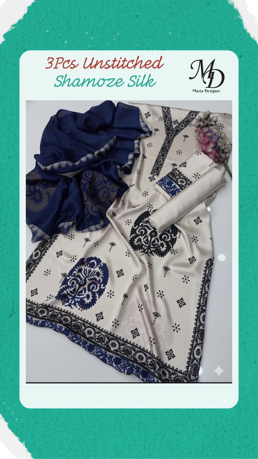 3-Piece Unstitched Shamoze Silk Suit