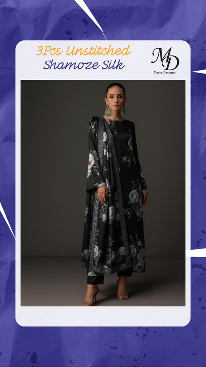 3-Piece Unstitched Shamoze Silk Suit