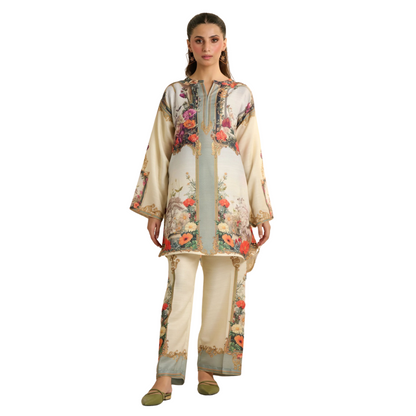 3-Piece Unstitched Digital Printed Suit (Chrome White)