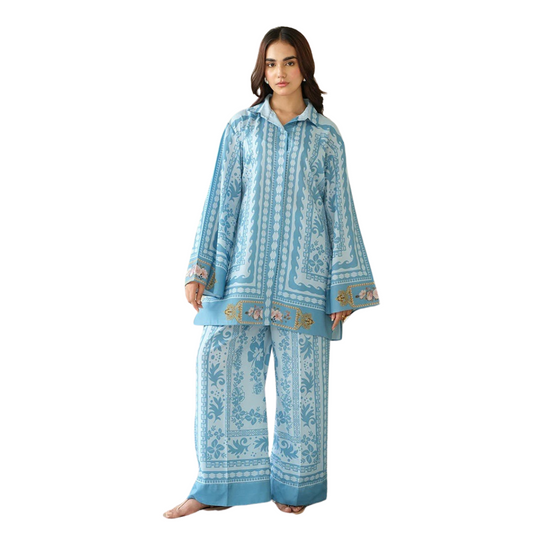 3-Piece Unstitched Digital Printed Suit (Seagull Blue)