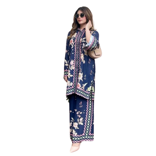 3-Piece Unstitched Digital Printed Suit (Sapphire Blue)