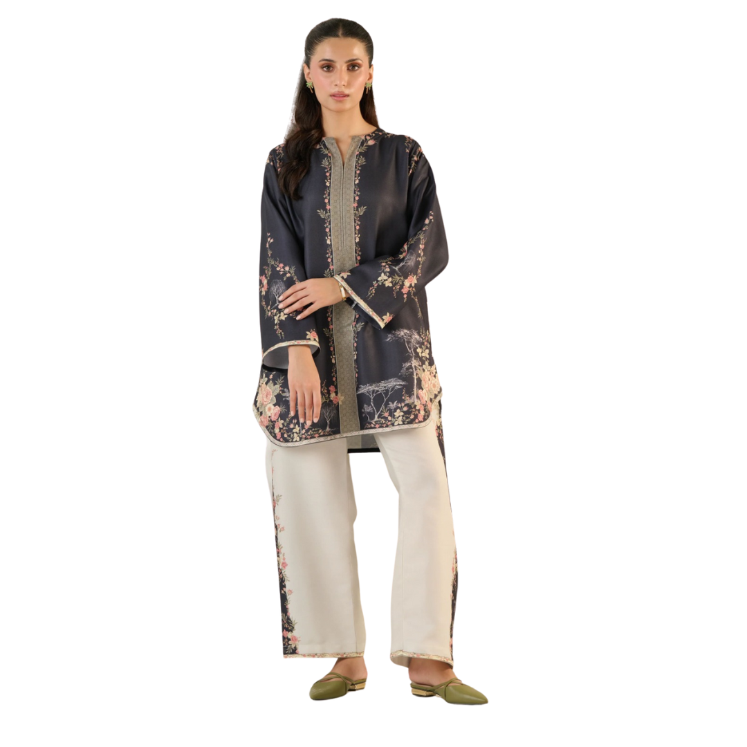 3-Piece Unstitched Digital Printed Suit (Black)