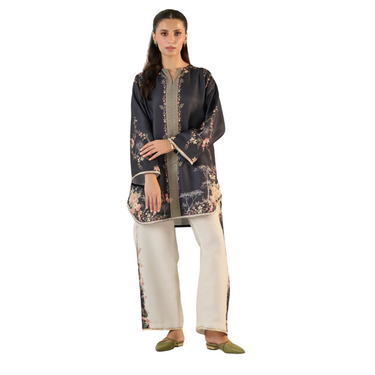 3-Piece Unstitched Digital Printed Suit (Black)